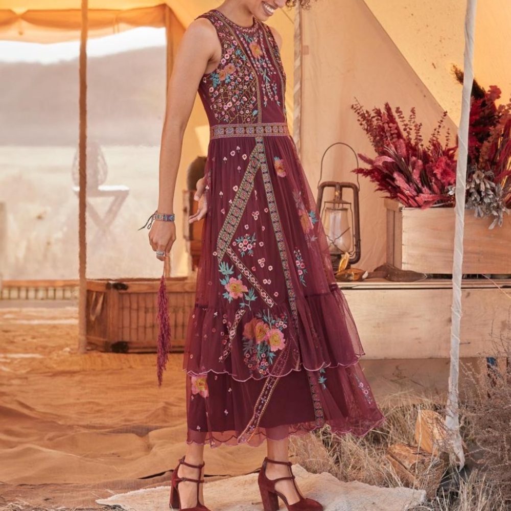 Sundance Wine Floral Embroidered Maxi Dress